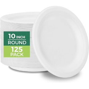 Freshware Paper Plates - Disposable 10" Plate, 150-Pack, Biodegradable Sugarcane Dinner Plates - Heavy Duty Dinnerware - Microwave & Freezer Safe, Stackable Dinnerware - 3-Compartment in Saudi Arabia