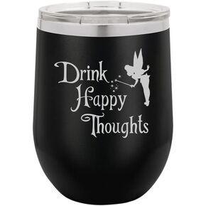 12 oz Double Wall Vacuum Insulated Stainless Steel Stemless Wine Tumbler Glass Coffee Travel Mug With Lid Drink Happy Thoughts Fairy (Turquoise Green Marble) in Kuwait