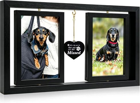 ATOBART Pet Memorial Gifts for Loss of Dog or Cat,Twin Rotating Wooden Picture Frames, Non-Slip Strip Seal - Holds 4x6 Photos,Sympathy Bereavement Remembrance Gift​ in Saudi Arabia