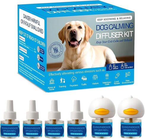 Dog Calming Pheromones Diffuser 6 in 1 Kit Appeasing Pheromone Diffuser to Calm (2 Plug in+4 Pack 48ml Refill) for Anxiety Relief Reduce Aggression Fighting Barking Stress 120 Day Supply in Saudi Arabia