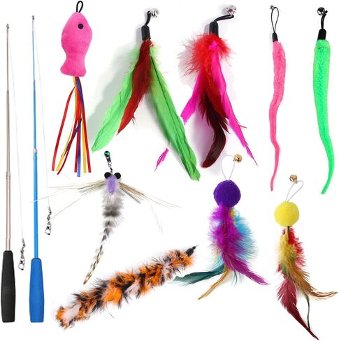 20PCS Cat Toys for Indoor Cats/Kittens - Christmas Stocking Stuffer, Interactive Teaser Wand with Balls & Feather, Fun for Cat Entertainment & Exercise in Saudi Arabia