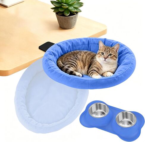 Pawaboo Cat Desk Bed, Sunken Cats Hammock with Steel Clamp Hold up to 40lbs, One-click Foldable Cat Side Table Beds with Soft Plush, Reversible & Washable Hanging Cats Bed for Game Office Home Desktop in Saudi Arabia