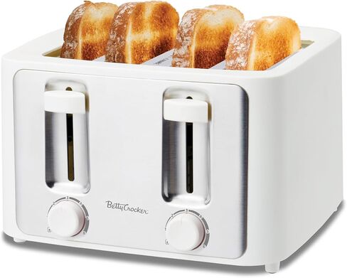 Betty Crocker 2-Slice Toaster, 900W, Variable Toast Shade Control, High Lift Feature, Cool Touch Housing, Bread Centering Guides, Drop Down Crumb Tray, BC-5632W, White in Kuwait