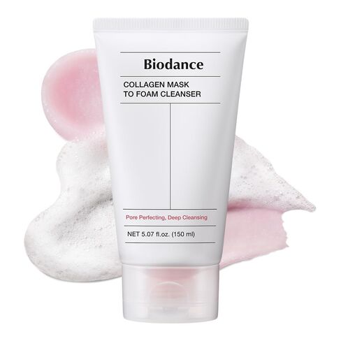 قناع الكولاجين BIODANCE إلى منظف رغوي، غسول الوجه الوردي للنساء، قناع المسام 2 في 1 ومنظف رغوي مرطب للوجه للبشرة الحساسة والبشرة الدهنية والعناية بالبشرة الكوريةㅣ5.07 فلوريدا. أوقية. (150 مل) in Saudi Arabia