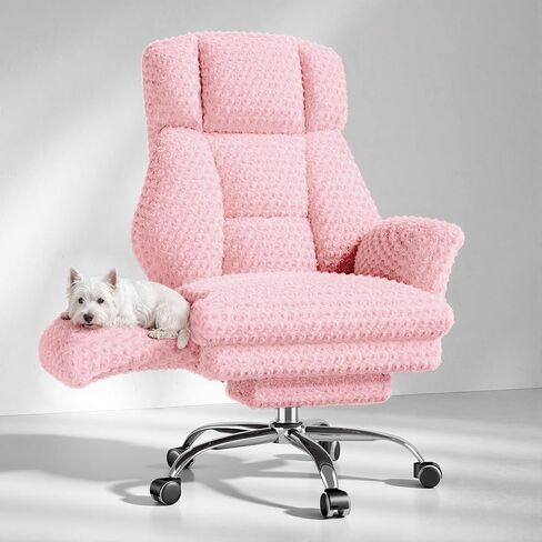 Big and Tall Office Chair, Flip Armrests for Pets & Cross Legged Sitting, Executive Ergonomic Computer Gaming Chair with Foot Rest, Teddy Fleece Wide Seat Reclining Desk Chair in Saudi Arabia