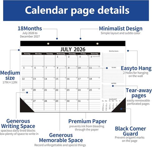 تقويم مكتب 2026، يناير 2026 إلى يونيو 2027، 2026 تقويم مكتب مع قائمة المهام، تقويم 2026-2027-18 شهرًا، تقويم 2026 17 بوصة × 12 بوصة للمنزل أو المكتب. in Kuwait