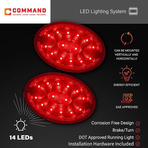 Command Electronics 12V LED Surface Mount Stop - Turn - Light Light - OEM RV، Truck، & Trailer Utility Light - عدسة بولي كربونات مختومة - معتمدة من CSA للولايات المتحدة وكندا - عبوة من قطعتين in Kuwait