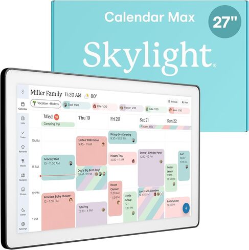 Skylight Calendar Max: 27-Inch Smart Digital Calendar & Chore Chart, Family Organizer with Interactive Touchscreen Display with NA Adapter, Aluminum Metal Shadowbox in Saudi Arabia