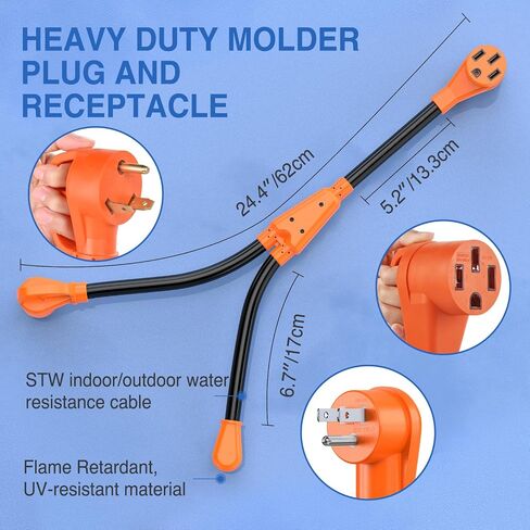 Nilight EV Adapter Cord 30 Amp to 50 Amp 4 Prong Pure Copper New Dryer Outlet to EV Plug Conversion Heavy Duty 10 Gauge Wire Nema 14-30P to 14-50R 30M/50F for Level 2 EVs Using in Kuwait