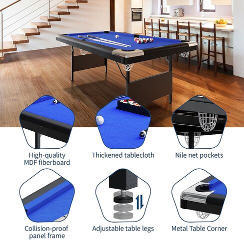 Garvee 6-7 Billiards Table, Adults Folding Billiards Tables, Portable Pool Table, Pool Tables Set for Family Game Room, Adult Rrec Room, Basements, Man Cave or Garage, Green in Kuwait