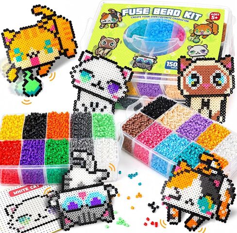 FunzBo 15000 5mm Fuse Beads Kit - 18 Colors Fuse Beads Set with 5 Cat Patterns, Christmas Gifts for Kids, Home School Arts and Crafts Project, Art Decorations, Toys Gift Set for Girls and Boys Age 5+ in Saudi Arabia