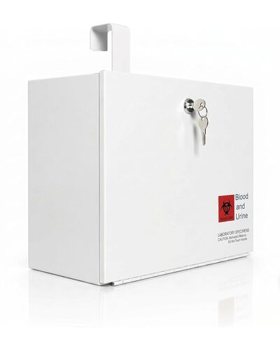 Medical Specimen Box with Lock, Medium 14 x 7.5 x 10.25in, Durable Collection Box, Secure Handling & Storage, White Heavy-Duty Metal Drop Box for Medical Lab, Office | Convenient Drop Slot in Kuwait