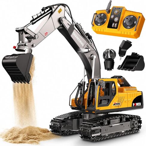 Remote Control Excavator Toys, 3-in-1 Metal Bucket/Claw/Drill, Turns 680° - Construction Toys with Lights/2 Recharge Batteries/Music, Christmas Birthday Gifts Mini RC Excavator Toys Boys for 3+ in Saudi Arabia