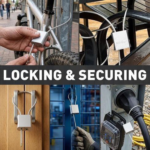 Cable Padlock Free Adjustable Lock 3 Keys, 1.15ft/0.35m Silver | Steel Cable 1/6"(4mm)Diameter, Lock & Secure, Weatherproof for Bikes, Lockers, Gate, Fence, Shed, Outdoor Equipment etc in Kuwait