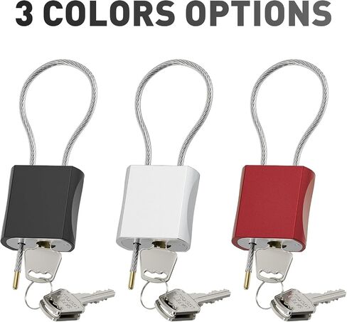 Cable Padlock Free Adjustable Lock 3 Keys, 1.15ft/0.35m Silver | Steel Cable 1/6"(4mm)Diameter, Lock & Secure, Weatherproof for Bikes, Lockers, Gate, Fence, Shed, Outdoor Equipment etc in Kuwait
