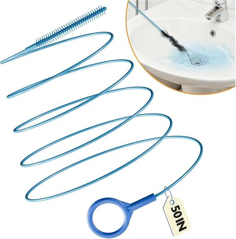 4 عبوات من أداة إزالة انسداد شعر الأفعى مقاس 50 بوصة لحوض الحمام | فرشاة قابلة لإعادة الاستخدام، حبل سلك فولاذي مقاوم للكسر مقاس 50 بوصة مع طلاء من النايلون، عصا مقاس 0.27 بوصة لتنظيف استنزاف الدش in Kuwait