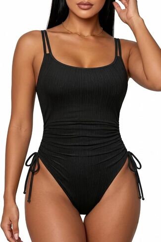 Tempt Me Women's Ribbed One Piece Swimsuit - Tummy Control Ruched High Cut Bathing Suit with Side Ties Swimwear 2026 in Kuwait