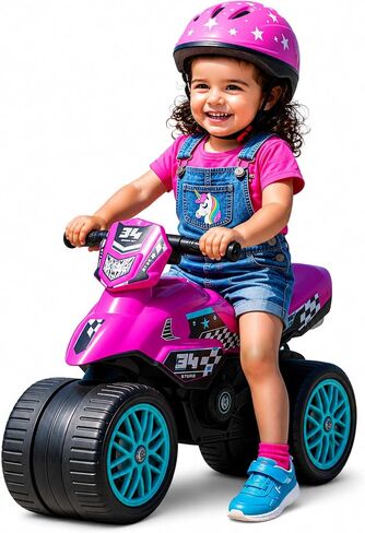 دراجة التوازن للدراجات النارية Waddle Kids - ركوب الأطفال الصغار على الألعاب مع أصوات، قاعدة عجلات واسعة، عجلات مغطاة بالمطاط، سيارة طفل صغير يصل وزنها إلى الأرض حتى 44 رطلاً، دراجة نارية للأطفال من سن 18 شهرًا إلى 3 سنوات، وردي in Kuwait