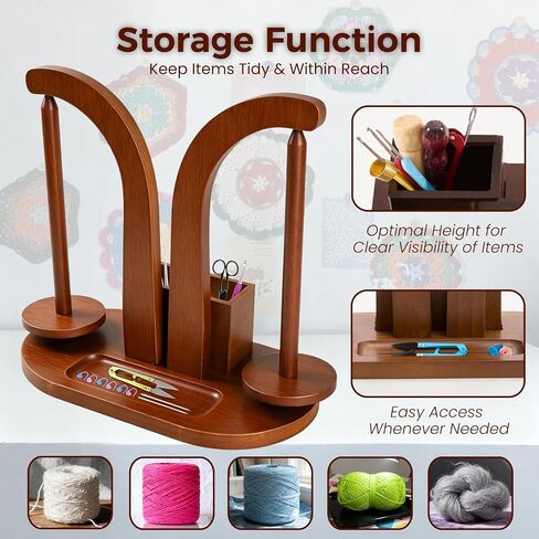 Wooden Yarn Holder Spinner Stand with Phone Stand Exxbdz| Magnetic Yarn Minder Spindle Dispenser Rack for Knitting Crocheting |Wool Carousel: Double Hanging Spool Rack for Skein, Cake & Ball Yarn in Kuwait