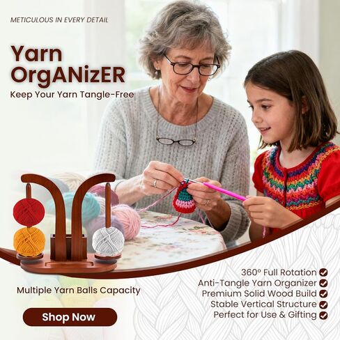 Wooden Yarn Holder Spinner Stand with Phone Stand Exxbdz| Magnetic Yarn Minder Spindle Dispenser Rack for Knitting Crocheting |Wool Carousel: Double Hanging Spool Rack for Skein, Cake & Ball Yarn in Kuwait