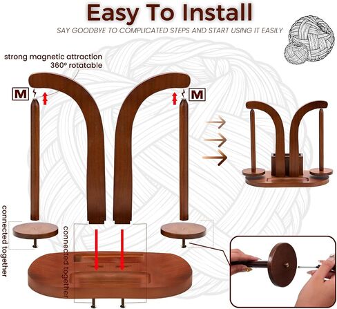 Wooden Yarn Holder Spinner Stand with Phone Stand Exxbdz| Magnetic Yarn Minder Spindle Dispenser Rack for Knitting Crocheting |Wool Carousel: Double Hanging Spool Rack for Skein, Cake & Ball Yarn in Kuwait