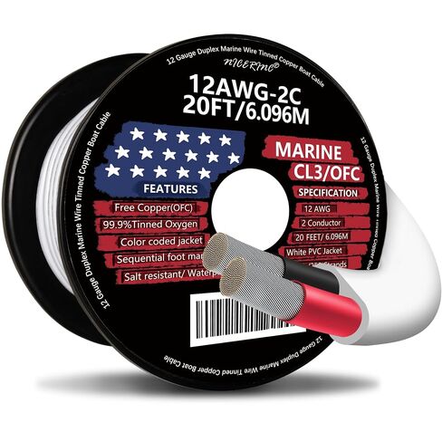 16 Gauge Duplex Marine Wire Tinned Copper Boat Cable, 50ft 16 AWG Standard USA OFC Oxygen Free Copper Wire for Outdoors/Automotive/Boat/Speakers/Solar/RV/Camper/Trailer in Kuwait