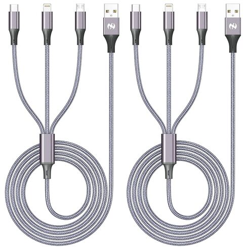 Multi Charging Cable 6ft 2 Pack, MFi Certified 3 in 1 Cord, Lightning USB C Micro USB Connectors for iPhone Android Samsung Travel Car Office, Nylon Braided Cable, Home Office Backup in Kuwait