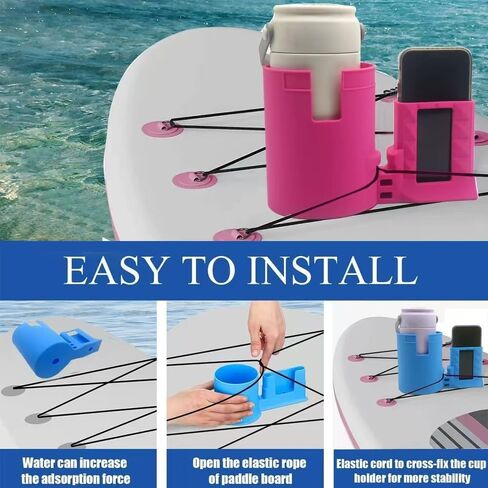 2 in 1 Paddleboard Cup Holder Cell Phone Holder Kayak Drink Holder, Surfboard Water Bottle Holder with Stretch Shock Cord for Outdoor Fishing, Boats, Kayaks (Black) in Kuwait