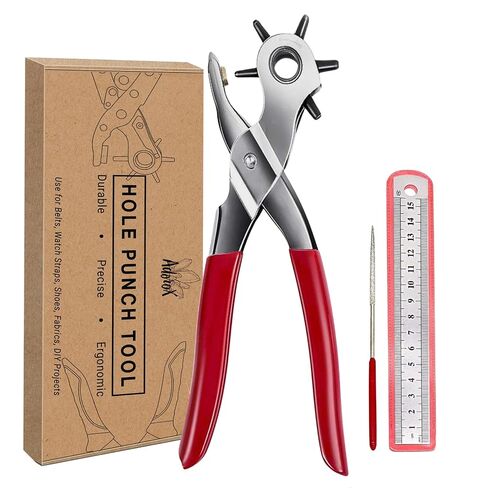 Adorox Heavy Duty Quality & Professional Design Revolving Hole Punch Pliers Kit – with Steel Ruler & File, Puncher with 6 Hole Sizes for Belts, Watch Straps, Saddles, Shoes & DIY Crafts in Saudi Arabia