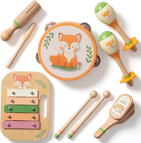 Wooden Musical Instruments Set for Toddlers, Natural Wood Percussion Instruments Xylophone Gift Set for Girls Boys Kids ,Preschool Educational Musical Toys with Storage Bag (Orange Set) in Saudi Arabia