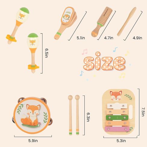 Wooden Musical Instruments Set for Toddlers, Natural Wood Percussion Instruments Xylophone Gift Set for Girls Boys Kids ,Preschool Educational Musical Toys with Storage Bag (Orange Set) in Saudi Arabia