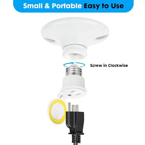 Onite 2-Pack Light Bulb Plug to Outlet Converter، 3-Prong Plug E26 محول المقبس مع غطاء الوجه مقاوم للماء للخارجية، الفناء، أضواء العطلات - 1250 واط كحد أقصى، قاعدة E26/E27، أبيض in Kuwait