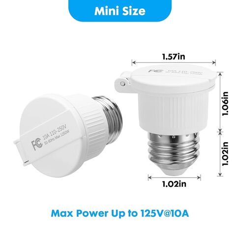 Onite 2-Pack Light Bulb Plug to Outlet Converter، 3-Prong Plug E26 محول المقبس مع غطاء الوجه مقاوم للماء للخارجية، الفناء، أضواء العطلات - 1250 واط كحد أقصى، قاعدة E26/E27، أبيض in Kuwait