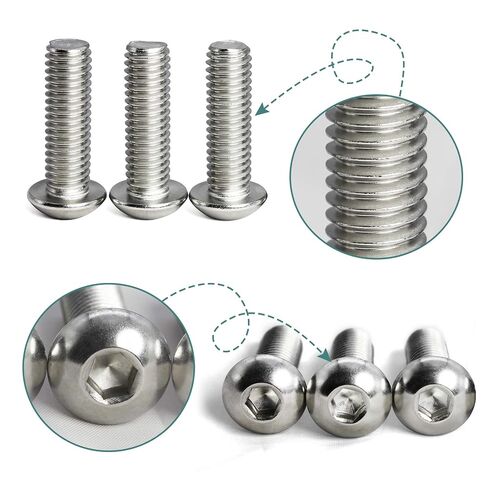 10-32 x 1 Button Head Socket Cap Bolts Screws, 304 Stainless Steel, Allen Hex Drive, Bright Finish, Fully Machine Thread 50PCS in Kuwait