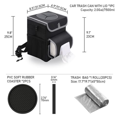 upra Car Trash Can with Lid,Bag Hanging Storage Pockets,Adjustable Tissue Holder & Straps,Portable Waterproof Garbage Bin, 1.98 Gal Large Capacity Multipurpose Bin in Saudi Arabia