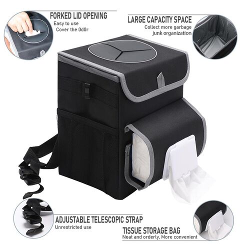 upra Car Trash Can with Lid,Bag Hanging Storage Pockets,Adjustable Tissue Holder & Straps,Portable Waterproof Garbage Bin, 1.98 Gal Large Capacity Multipurpose Bin in Saudi Arabia