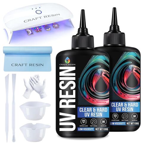 CRAFT RESIN UV Resin Kit with Light - 36W 22 LED Big Lamp and 200g Hard Type Low Viscosity UV Epoxy Resin, Crystal Clear & Non-Yellowing - Starter Kit for Jewelry Making, DIY Crafts & Small Molds in Saudi Arabia