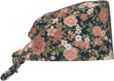Floral Scrub Cap with Button Sweatband, Adjustable Working Cap Women Men, Tie Back Surgical Cap for Nurses Doctors in Saudi Arabia