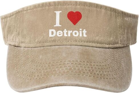 Vintage I Love Detroit Sun Visor Hats for Women Men Cotton Adjustable Sports Empty Top Golf Cap in Kuwait