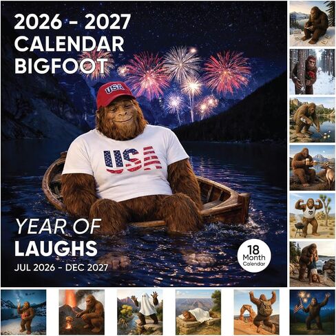 تقويم بيج فوت 2026 تقويم جداري شهري لمدة 12 شهرًا، تقويم خفي مضحك 2026، هدايا بيج فوت، هدية الفيل الأبيض أو الكمامة، هدايا ساسكواتش للرجال والنساء، صور بيج فوت تفعل أشياء مضحكة in Kuwait