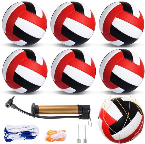 AWIZOM 6 Pack Volleyball Official Size 5 Soft Composite Leather Volley Ball | Waterproof Recreational Volleyball Bulk with Pump, Net Bags, Inflation Pins for Indoor Outdoor Beach Pool Game Gym Training in Kuwait