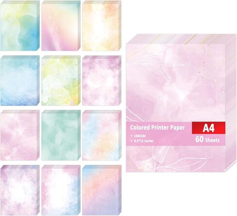 Watercolor Stationery Paper, Double-Sided, 12 Designs Colored Printer Paper for Business or Personal Use, Decorative Scrapbook, Writing Letters and Invitations, 8.5 x 11 In, 100 gsm (60) in Saudi Arabia