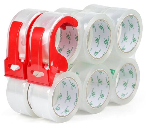 BOMEI PACK Heavy Duty Transparent Packing Tape,6 Rolls with Refillable Dispenser,Industrial Grade Packaging Tape for Shipping Moving Sealing,1.88 inches x 55 Yards Per Roll in Kuwait