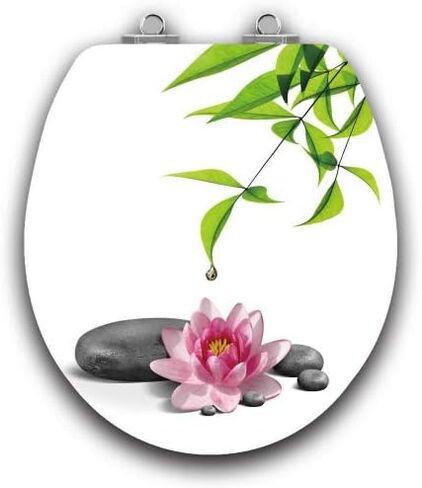 Art of Acryl Elongated Toilet Seat w/Slow Close Chromed Metal Hinges, Wood, Water Lily in Kuwait