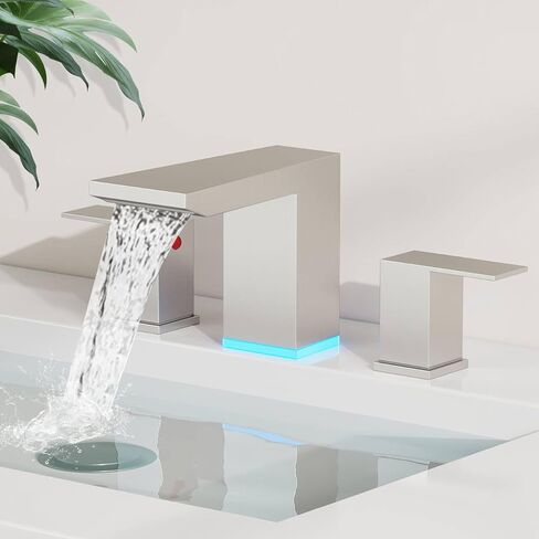 BESy LED حنفيات حمام مربعة برونزية مطلية بالزيت 3 فتحات شلال 8 بوصة واسعة الانتشار مع 3 ألوان ضوء تغيير صنبور الحوض مع استنزاف منبثق، خطوط الإمداد 2 مقابض للغرور، مرحاض، مرحاض in Kuwait