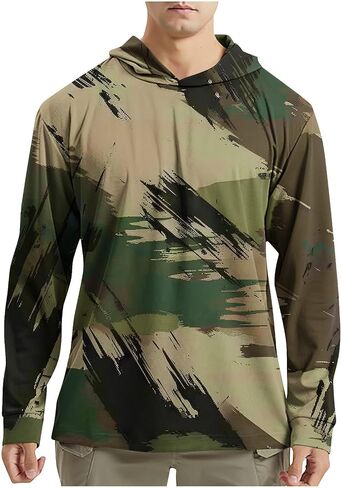 Camo Shirts for Men Tactical Hoodies UPF 50 Long Sleeve Sun Protection Shirts Quick-Dry Outdoor Fashion Casual Tops in Kuwait