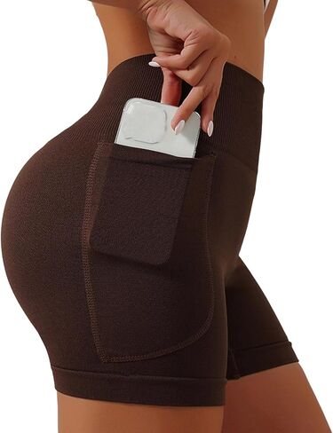 Women's Summer High Waisted Biker Shorts Seamless Soft Stretch Running Athletic Booty Yoga Shorts with Side Pockets in Kuwait