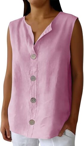 Summer Shirts for Women Cotton Dressy Casual Sleeveless Gauze Blouses Spring Fashion Beach Fitted Vacation Clothing in Kuwait