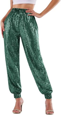 Sweatpants Women Workout Summer Sequin Casual Elastic High Waist Sport Trousers 2026 Bottoms Tapper Loose Fit Going Out Pants in Kuwait