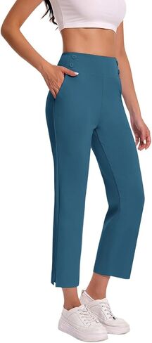Womens Yoga Capri Pants High Waist Capri Leggings with Pockets Exercise Workout Summer Pants Crop Work Trousers in Kuwait